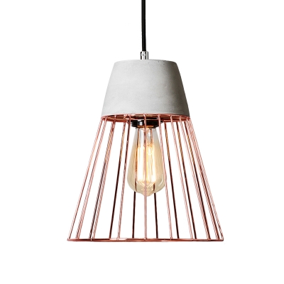 Black/Rose Gold Cone Cage Pendant Lighting Vintage Iron 1 Bulb Coffee Shop Cement Ceiling Lamp
