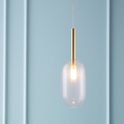 Brass Capsule Hanging Light Simple 1-Light Clear Glass LED Suspended Pendant Lamp