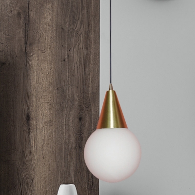 Brass Cone Ball Hanging Lamp Postmodern 1-Light Opal Glass Suspension Light over Dining Table