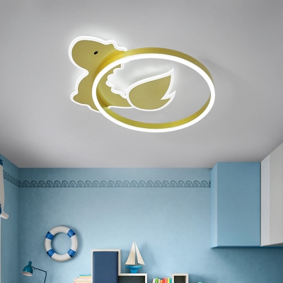 Cartoon Dinosaur Flushmount Light Acrylic LED Bedroom Ceiling Flush Mount in Gold, Warm/White Light
