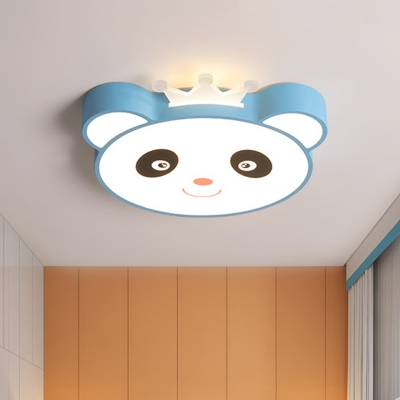 Cartoon Panda Head Flush Lamp Fixture Acrylic Kids Bedroom LED Flush Mount in Blue/Pink