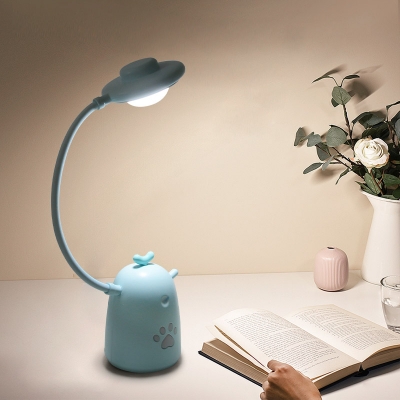 Cartoon UFO Flexible Night Table Light Plastic LED Bedroom Reading Lamp in Pink/Yellow/Blue with Coo Chicken Base