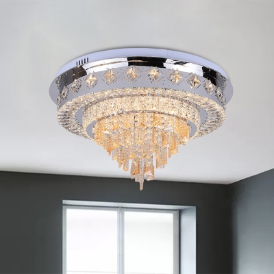 Chrome LED Flush Mount Light Traditional Beveled Crystal Tiered Round Flushmount Lighting