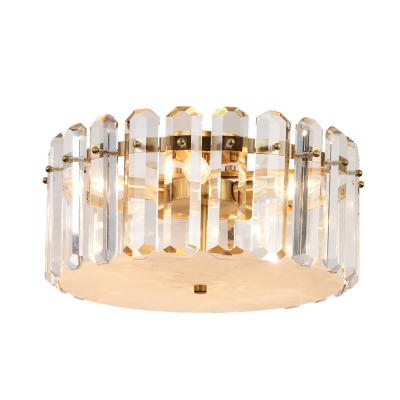 Clear Crystal Block Drum Flush Light Modernism 4 Heads Bedroom Ceiling Mounted Lamp