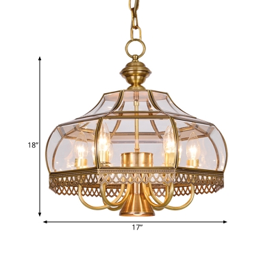 Clear Glass Pear Chandelier Vintage 7-Light Dining Hall Ceiling Pendant Lamp in Brass
