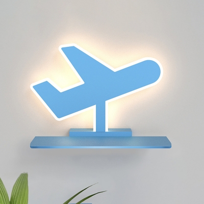 Coconut Tree/Car/Airplane Sconce Lighting Cartoon Iron LED Blue/Pink Wall Mounted Lamp in White/Warm Light with Storage Desk