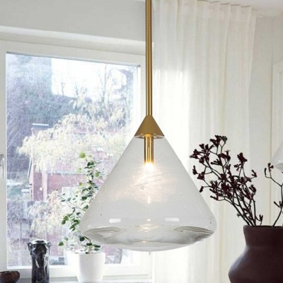 Conical Clear Water Glass Pendant Vintage Style 1 Head Bedside Ceiling Suspension Lamp in Brass