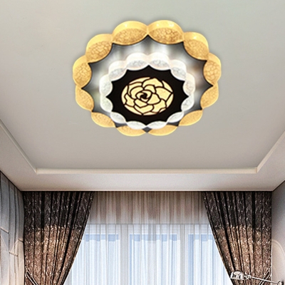 Contemporary LED Ceiling Flush White and Black Floral Flushmount Lighting with Acrylic Shade