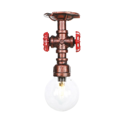 Copper Ball Semi Flush Mount Lighting Vintage Clear Glass 1 Bulb Restaurant LED Flush Lamp Fixture