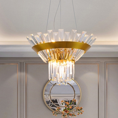 Crystal Rectangle Gold Chandelier Lamp Cone Modernism Hanging Light for Dining Room