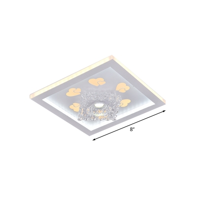Crystal White Ceiling Lamp Square LED Contemporary Flush Mount Lighting with Heart Pattern