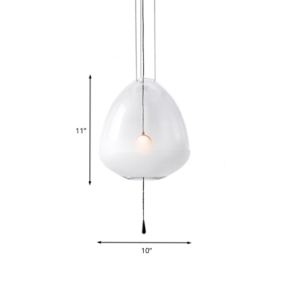 Elliptical Hanging Light Simple Clear Frosted Glass 1-Head Bedside Ceiling Pendant Lamp