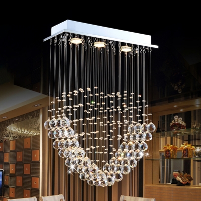 Faceted Crystal Ball LED Flush Chandelier Modernism Chrome Loving Heart Parlor Ceiling Mount Light