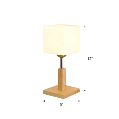 Frosted Glass Globe Cylinder Square Table Light Modernist 1 Head Wood Nightstand Lamp For Bedside Beautifulhalo Com