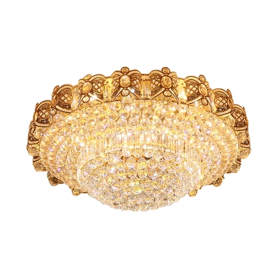 Gold Layered Flush Mount Lamp Simple Crystal Orb LED Living Room Ceiling Light Fixture