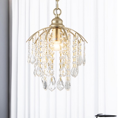 Gold Waterfall Suspension Lamp Vintage Crystal Strand 1 Bulb Dining Table Pendant Ceiling Light
