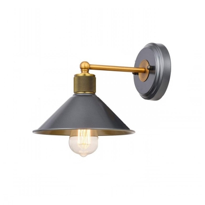Industrial Cone Wall Mounted Lamp 1 Bulb Metallic Wall Sconce Light in Blue-Grey