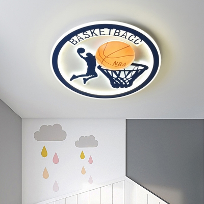 Kids LED Flush Light Fixture with White/Orange Glass Sade Blue Basketball Flush Mount Lamp