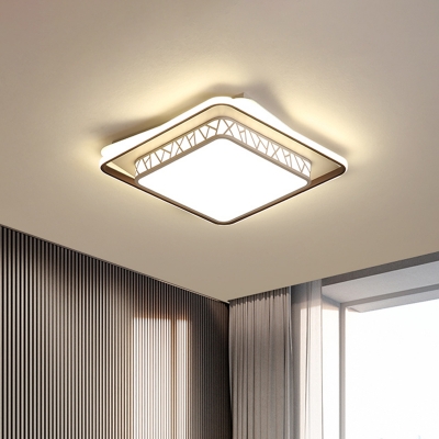 Laser-Cut Square Bedroom Flushmount Metal LED Modernist Flush Ceiling Lamp in White
