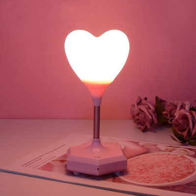 LED Bedroom Night Table Light Kids White/Pink/Purple Finish Night Lamp with Loving Heart Plastic Shade