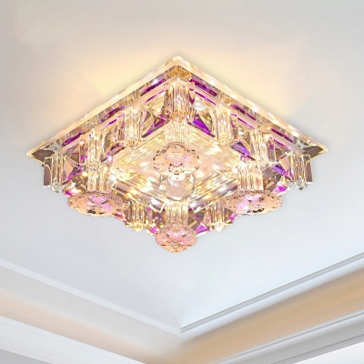 LED Ceiling Light Modernist Square Clear K9 Crystal Flush Mount Lighting Fixture in Yellow/Purple