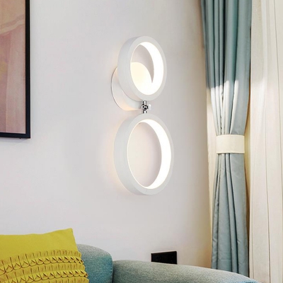 Metal Double Rings Wall Sconce Light Contemporary White Adjustable LED Wall Mount Lamp for Bedroom