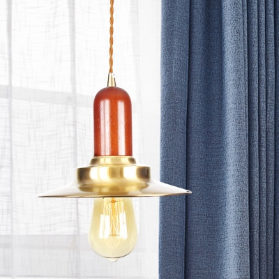 Metal Flat Hanging Light Kit Industrial 1-Bulb Clothing Store Light Fixture in Gold