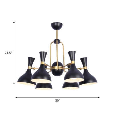 Metallic Flared Ceiling Chandelier Industrial 6-Bulb Bedroom Suspension Light in Black and Gold