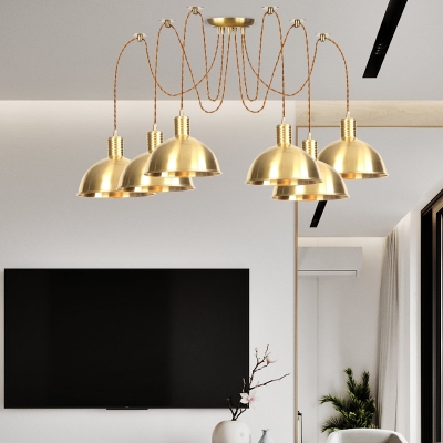 Metallic Gold Finish Multi Light Pendant Dome 2/3/4 Bulbs Industrial Style Swag Hanging Light Fixture