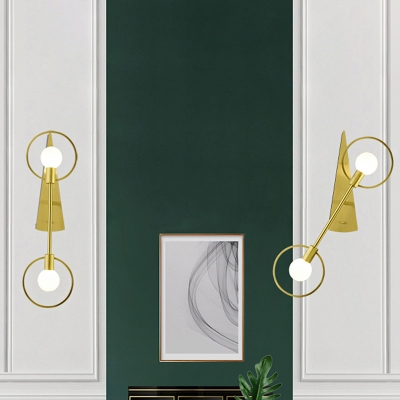 Mid Century Geometric Wall Light Metallic 1/2-Light Lounge Sconce Lighting in Brass with Exposed Bulb Design
