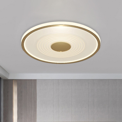 Minimal LED Flushmount Lighting White and Gold Disc Ceiling Mounted Lamp with Acrylic Shade, White/Warm Light