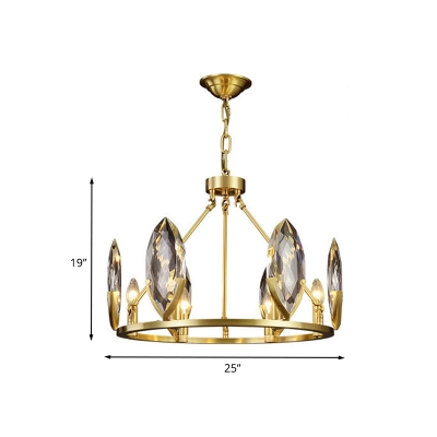 Modern Oval Ceiling Chandelier Crystal 6/8-Light Living Room Suspension Pendant in Gold with Ring Design