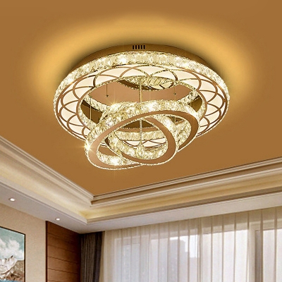Multi Ring Crystal Ceiling Light Simple LED Living Room Flush Mount Spotlight in Chrome