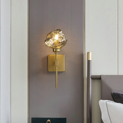 Postmodern Gemstone Wall Lamp Amber/Smoke Textured Glass Single Lounge Sconce Light Fixture with Pencil Arm