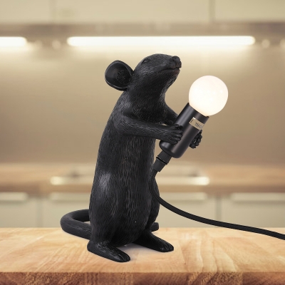 Resin Black Night Light Mouse Clenching 1 Head Farmhouse Table Lighting in Black