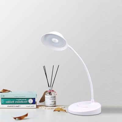 Round Adjustable Reading Book Light Modern Plastic LED White Desk Lamp for Study Room