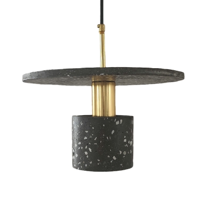 Round Plate and Cylinder Pendant Nordic Terrazzo 1-Light White/Black/Pink Ceiling Hang Fixture