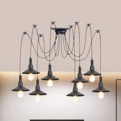 Saucer Bar Multi Hanging Light Fixture Industrial Iron 2/3/6-Head Black Swag Ceiling Pendant Lamp