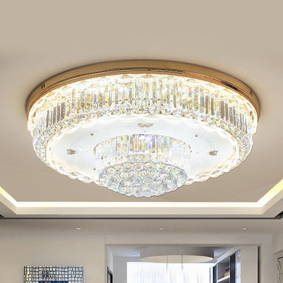 Simple 2-Tier Flush Mount Lighting LED Crystal Ball Ceiling Lamp in Gold for Living Room
