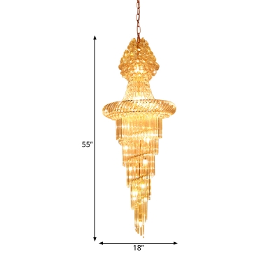 Spiral Crystal Chandelier Lighting Contemporary 14 Bulbs Stair Hanging Ceiling Light in Gold