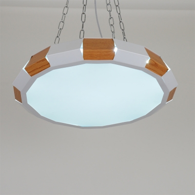 Splicing Polygon Suspension Light Modern Iron White and Wood Grain LED Hanging Pendant in Warm/White Light