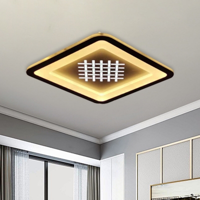 Squared Foyer Ceiling Mounted Light Acrylic LED Modernist Flush Lamp in Black with Woven Grid Pattern