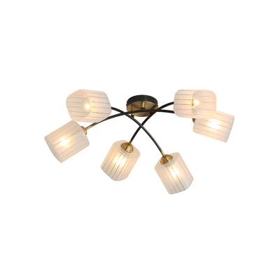Striped Frosted Glass Cuboid Semi Flush Contemporary 6/8-Light Brass Ceiling Mount Light Fixture