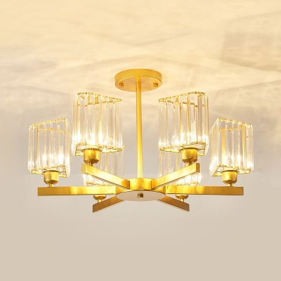 Triangle Bedroom Ceiling Chandelier Simple Crystal Rectangle 3/6-Light Gold Pendant
