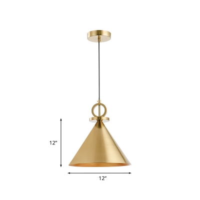 Vintage Cone Pendant Lighting 1 Head Metal Ceiling Suspension Lamp in Brass for Dining Room