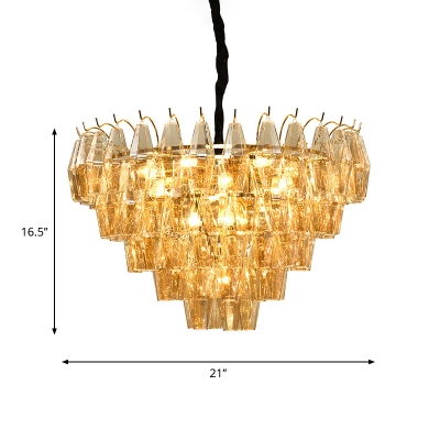 Vintage Cone Shape Drop Lamp 7-Bulb Amber Glass Chandelier Pendant Light for Living Room