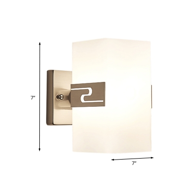 White Glass Cuboid Wall Mount Lighting Modern 1-Light Nickel Wall Lamp Sconce for Corridor