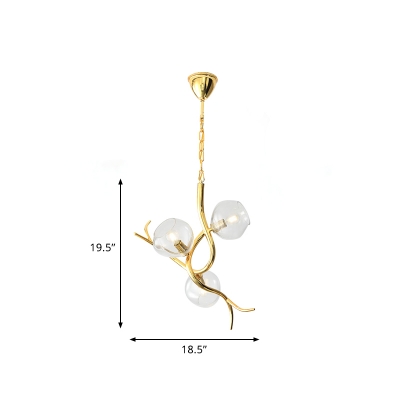 Winding Vine Chandelier Minimalist Clear Glass 3 Heads Gold Pendant Light Fixture over Table