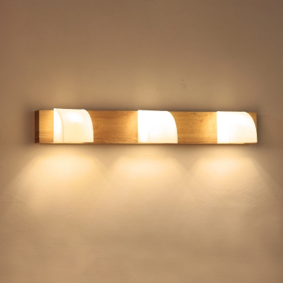 Wood Linear Flush Wall Sconce Asian Style 2/3-Light Beige Wall Mount Lighting for Bathroom