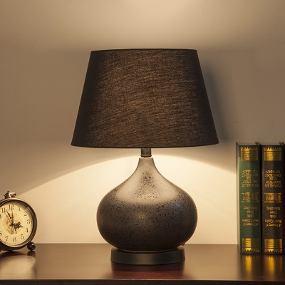 1 Head Ceramic Table Light Countryside Black Onion Hotel Nightstand Lamp with Fabric Lamp Shade